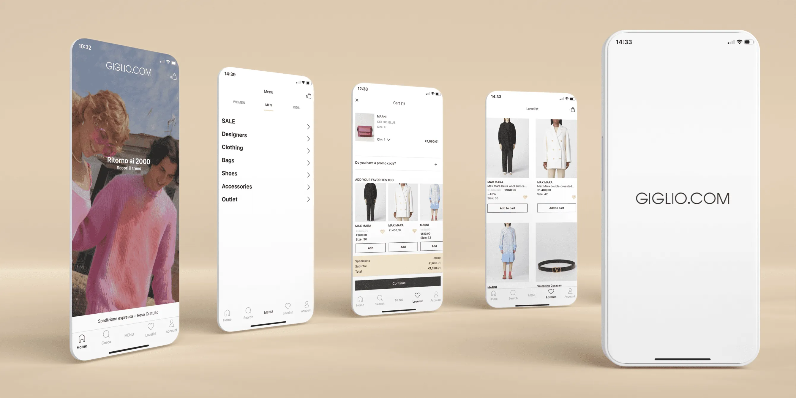 GIGLIO.COM app screens